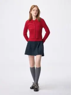 GU 2ピースリブニットポロシャツ(ノースリーブ) レッド　XLサイズ