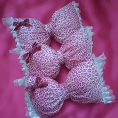 ピンクヒョウ柄　デカリボン　盛り髪　ヘアアクセサリー3個セット