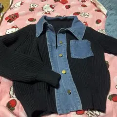 カーディガン　上着　春　冬　黒　デニム