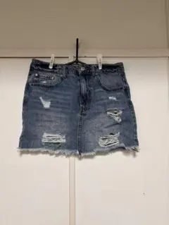 デニムブルー ダメージ加工 ミニスカートのサムネイル