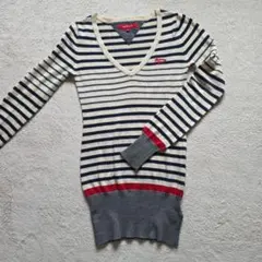 TommyGirl　ストライプ Vネック ロングニット 長袖