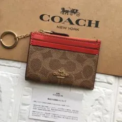 新品　コーチ COACH 財布 コイン パス IDケース レッド ブラウン