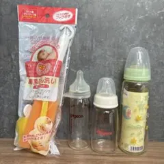 哺乳瓶 ガラス製 3本セット ピジョン 母乳実感 ChuChu 新品ブラシ
