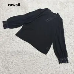 【美品】cawaii カワイイ　ブラウス　長袖　ドットレース　vネック 黒シックのサムネイル