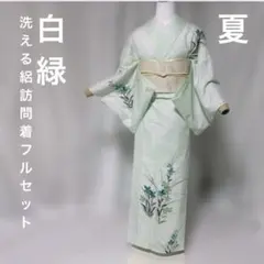 洗える夏着物　絽　訪問着　フルセット　夏帯　夏帯締め　夏帯揚げ　白緑のサムネイル