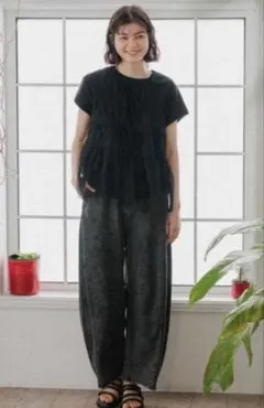 ケミカルウォッシュ デニムコクーンバレルパンツ ブラック Mサイズ