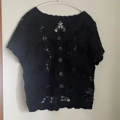 GRL グレイル　ブラック 透かし編み 半袖カーディガンのサムネイル