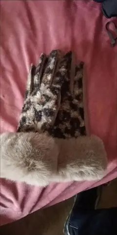 レオパード柄ファー付き手袋