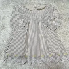 新品 キッズ トップス 女の子 ワンピース ベージュ ストライプ 110cm