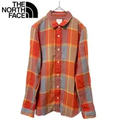 The north face チェック柄長袖シャツ オレンジ アウトドア L