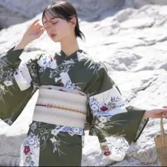 utatane ウタタネ　浴衣　単品　新品　グリーンに松皮菱取と桔梗