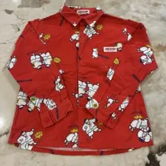 オールド　ミキハウス　総柄シャツ　ロゴ　柔道　赤　レトロ