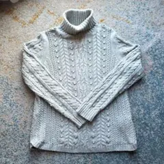 GAP グレー ケーブルニット タートルネック セーター Lサイズ