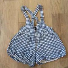 青と白のチェック柄オーバーオール 130cm