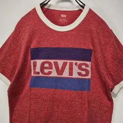 Levi's　半袖　リンガー　Tシャツ　S　ビッグロゴ　杢レッド　人気　古着
