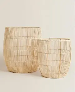 新品】ZARA HOME蓋付き バスケット2サイズセットかご 収納 ナチュラル