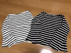 2点セット ユニクロ ボーダー ボートネック カットソー M ホワイト ブラック