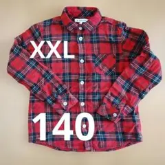 ネルシャツ長袖140 XXL　チェック赤クリスマスカラー胸ポケット付き