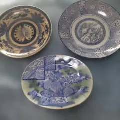 未使用]有田焼 源右衛門窯 染付魚花文 染錦柘榴絵 計4枚セット 角皿