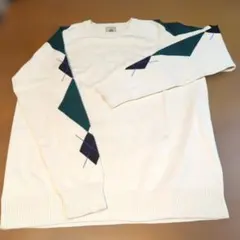 新品未使用　J.PRESS アーガイル柄 　オフホワイト綿セーター LL