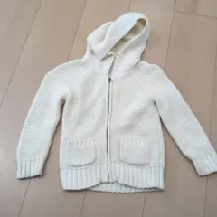 アイボリー フード付きニットアウター