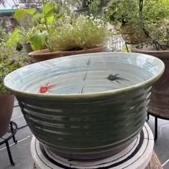 織部焼茶道具「双耳手水鉢（そうじちょうずばち）」／メダカ鉢や睡蓮鉢にも 織部焼茶道具「双耳手水鉢（そうじちょうずばち）」／メダカ鉢や睡蓮鉢