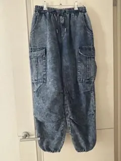 ケミカルウォッシュ カーゴパンツ ウエストゴム