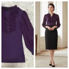 ANAYI アナイ フリルリブニット 38 パープル 袖シースルー