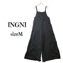 イング サロペット オールインワン 薄手 ドット柄【M】ブラック kd329