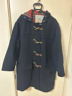 ネイビー ロングダッフルコート チェック裏地