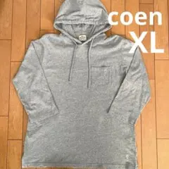 coen メンズ 七分袖 カットソー グレー フード付きパーカー XLのサムネイル