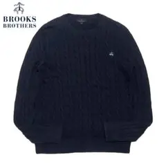 BROOKSBROTHERS ケーブルニット ネイビー Uネック 刺繍ロゴ