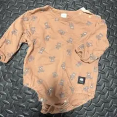 オレンジ クマ柄 ロンパース 長袖 フタフタ 80