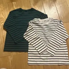 長袖カットソー 130cm ダークグリーン/ストライプ　2枚セット