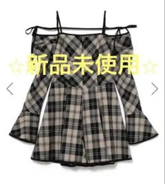 bubbles ストラップフレアワンピース　ブラウン　ベージュチェック