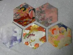 手作り 着物リメイク 【六角形 コースター】 5枚セット 4