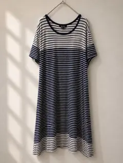ジャストラブ ボーダー ワンピース クルーネック 半袖 XL 紺白 綿