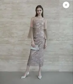 【美品】LEJA シアーチュールベルスリーブペイントIラインワンピースドレス