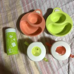 ベビー用食器 5点セット（オレンジ・緑・白）