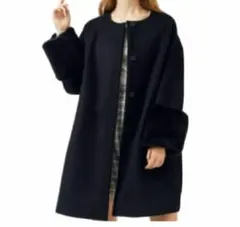 ❤SNIDEL スナイデル❤ポイントエコファーコート黒/ノーカラー袖口エコファー