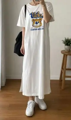 UCLA カレッジロゴ Tシャツワンピース フリーサイズ ホワイト 綿100%のサムネイル