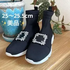 美品✨️ SESTO 厚底 ビジュー 付きスニーカー風ソックスブーツ 黒