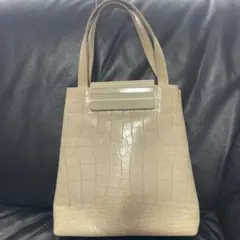 ベージュ クロコダイル型押し ハンドバッグ