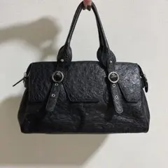 y2k 本革 レザーバッグ 黒 オーストリッチ ハンドバッグ ヴィンテージ