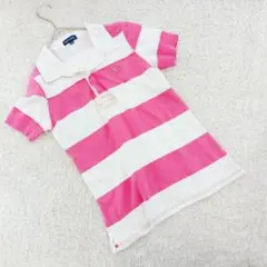 ラルフローレン ポロシャツ (M) ボーダー ロゴ スポーティー ピンク 白