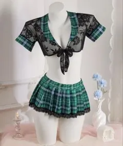 新品未使用セクシーコスプレ 制服風 チェック柄 トップス＆ミニスカートセットのサムネイル