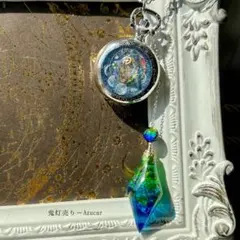 魔法仕掛けの懐中時計ネックレス 紅クリスタル×翠の宇宙 蓄光 八面体 魔法仕掛けの懐中時計ネックレス 紅クリスタル×翠の宇宙 蓄光 八面体