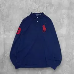 ポロラルフローレン 長袖ポロシャツ ビッグポニー 紺 赤 ナンバー3 定番