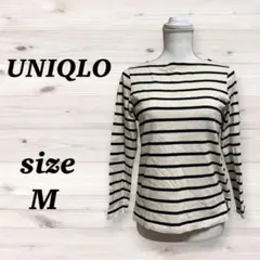 ユニクロ M ボーダーボートネックTシャツ 長袖カットソー アイボリー ブラック