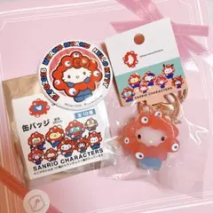 2点：缶バッチ・立体マスコットクリアカラーキーホルダー ハローキティ